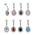 Oval CZ Flower Titanium Belly Barbell Belly No-Dangles 14g - 3/8" long (10mm) Clear