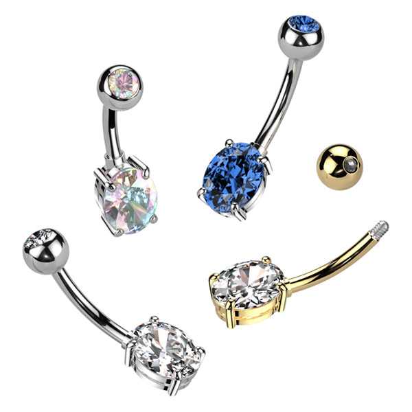 Oval CZ Titanium Belly Barbell Belly Ring