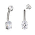 Oval CZ Titanium Belly Barbell Belly No-Dangles 14g - 3/8" long (10mm) Clear CZ