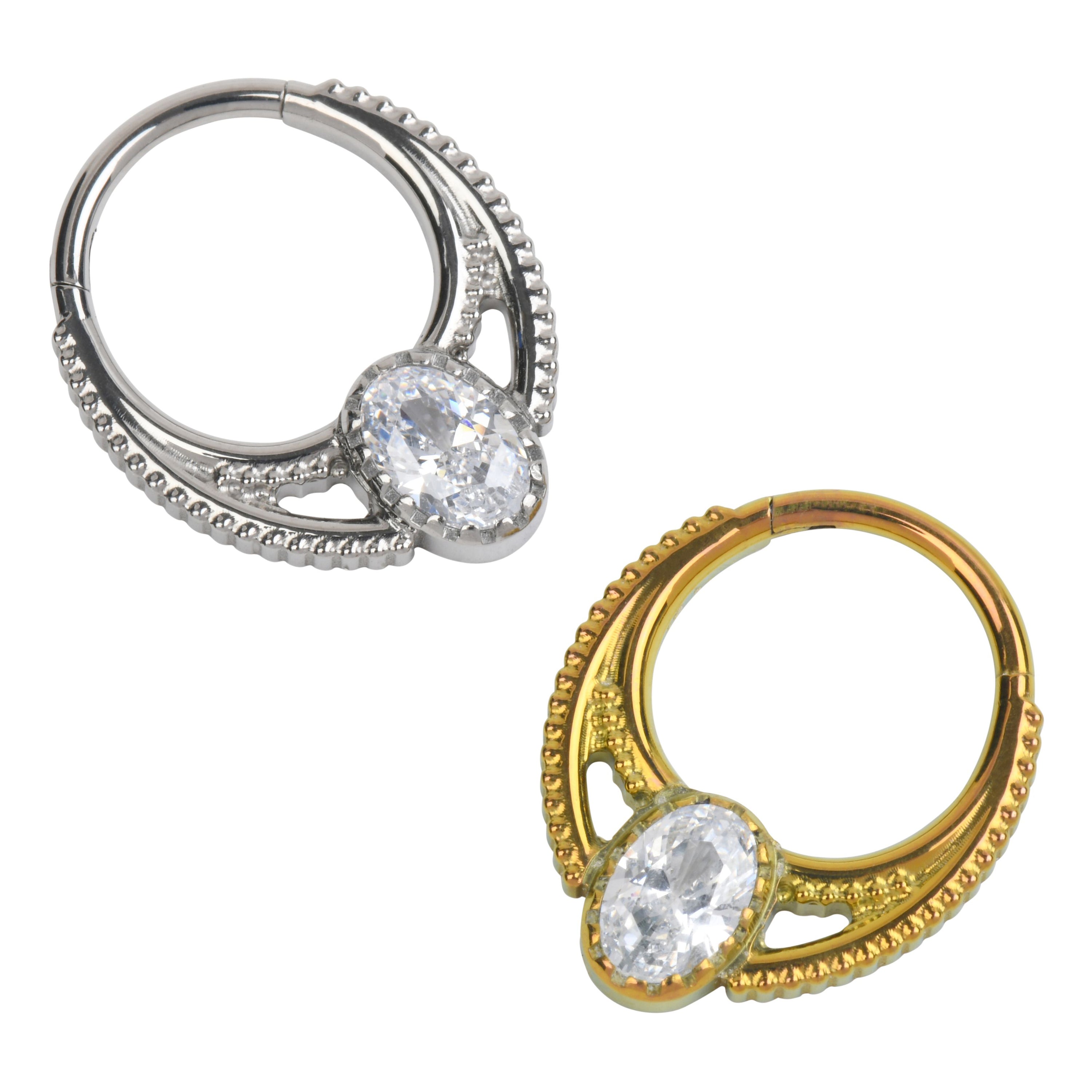 Oval CZ Titanium Hinged Ring Hinged Rings 16g - 3/8