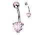 Heart CZ Titanium Belly Barbell Belly Ring 14g - 3/8" long (10mm) High Polish (silver) & Pink CZs