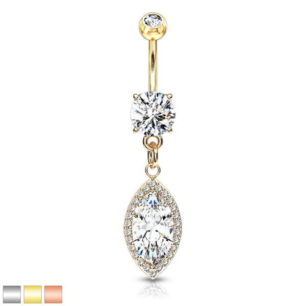 Paved Marquise Belly Dangle Belly Ring  