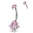 Cluster CZ Titanium Belly Barbell Belly No-Dangles 14g - 3/8" long (10mm) Pink CZ