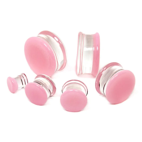 Pink Double Flare Glass Plugs Stretched Lobes 4 gauge (5mm) Pink