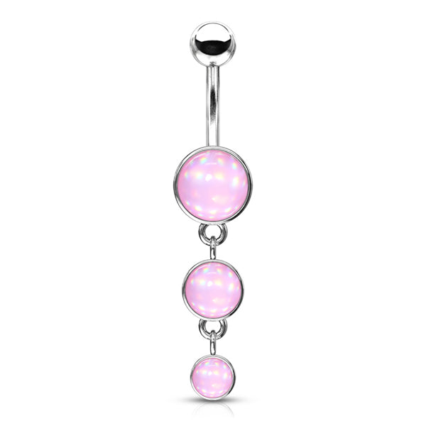 Luminous Triple Belly Dangle Belly Ring 14 gauge - 3/8" long (10mm) Pink