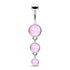 Luminous Triple Belly Dangle Belly Ring 14 gauge - 3/8" long (10mm) Pink