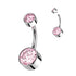 Bezel 4/6mm CZ Titanium Belly Barbell Belly No-Dangles 14g - 3/8" long (10mm) Pink CZ