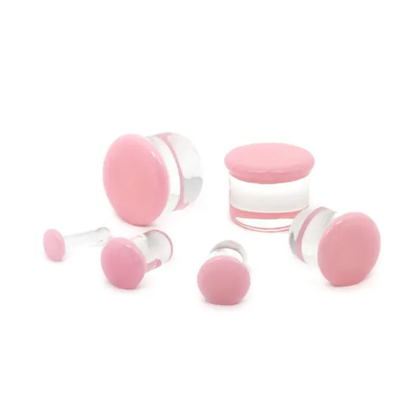 Pink Single Flare Glass Plugs Stretched Lobes 12 gauge (2mm) Pink
