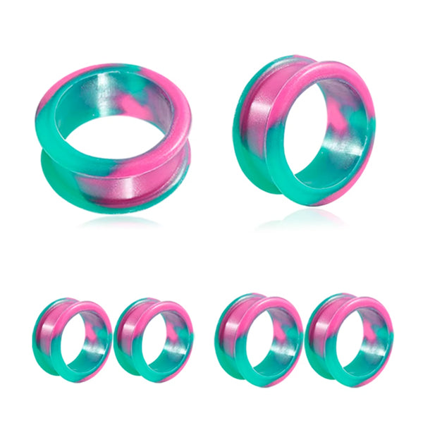 Jumbo 2-Tone Silicone Tunnels Stretched Lobes 1-1/8 inch (28mm) Pink & Teal