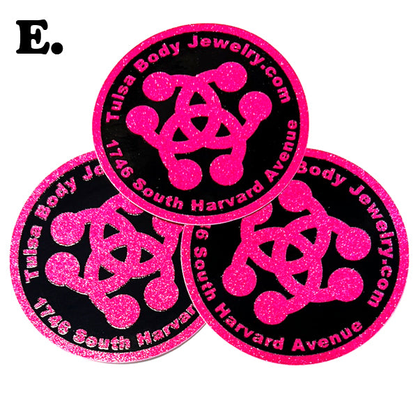 Tulsa Body Jewelry Stickers (3-PACK) Other Stuff E. Hot Pink Glitter Vinyl 3" diameter 