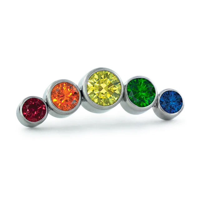 Pride Curved Cluster Threadless End by NeoMetal Replacement Parts 5-Gemstones (2/2.5/3/2.5/2mm) Faceted CZ Pride Flag