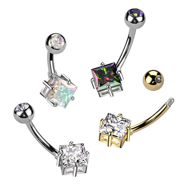 Princess CZ Titanium Belly Barbell Belly Ring