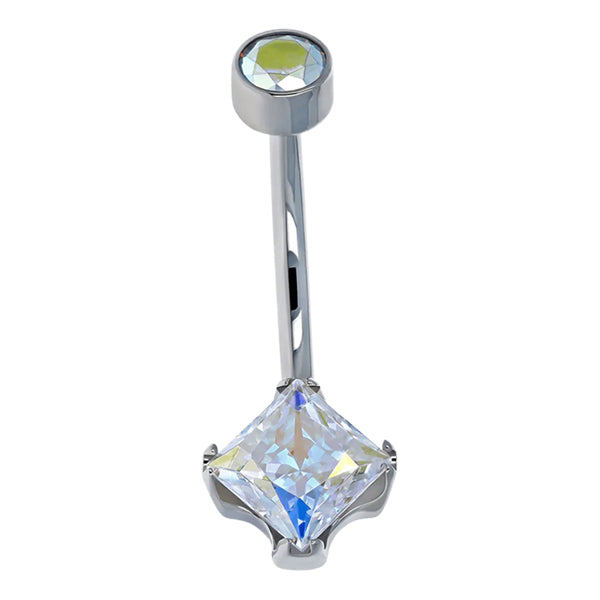 Princess Navel Curve by Anatometal Belly Ring 14 gauge - 3/8" long (9.5mm) 4x4mm Clear CZ