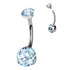 Prong CZ Titanium Belly Barbell Belly Ring 14g - 3/8" long (10mm) Aqua CZ