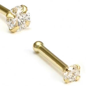 14k Gold Prong CZ Nose Bone Nose Bones 20g - 1/4