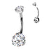 Prong CZ Titanium Belly Barbell Belly Ring 14g - 3/8" long (10mm) Clear CZ