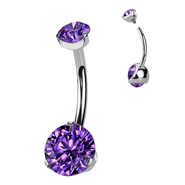 Prong CZ Titanium Belly Barbell Belly Ring 14g - 3/8