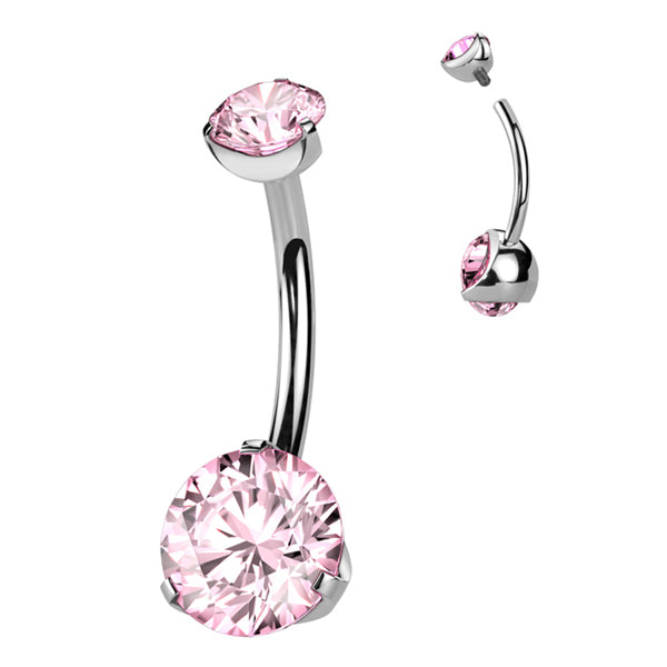 Prong CZ Titanium Belly Barbell Belly Ring 14g - 3/8