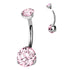 Prong CZ Titanium Belly Barbell Belly Ring 14g - 3/8" long (10mm) Pink CZ