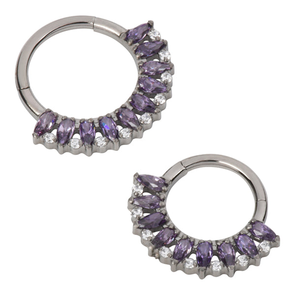Briolette Fan Titanium Hinged Ring Hinged Rings 16g - 5/16" diameter (8mm) Purple / Clear