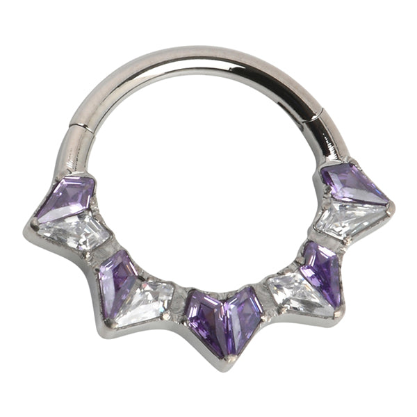 Kite Heart Titanium Hinged Ring Hinged Rings 16g - 5/16" diameter (8mm) Clear & Purple
