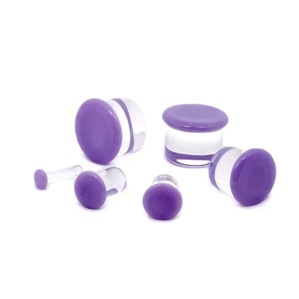Purple Single Flare Glass Plugs Stretched Lobes 12 gauge (2mm) Purple