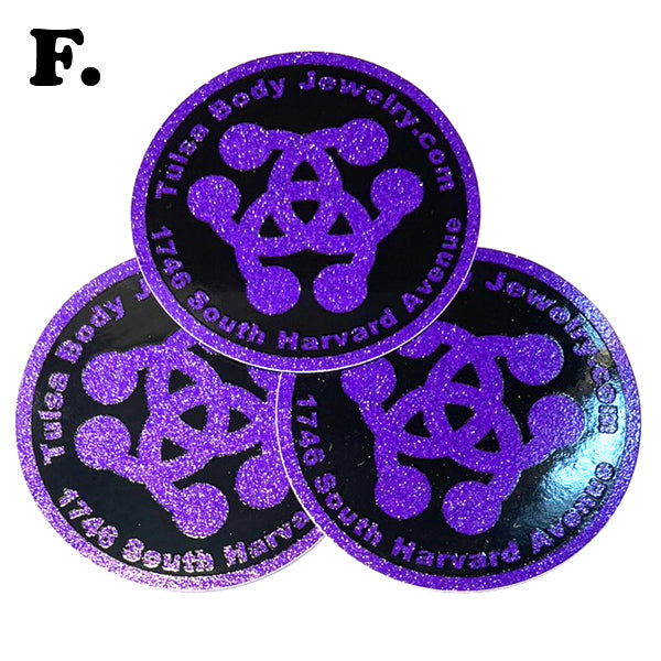 Tulsa Body Jewelry Stickers (3-PACK) Other Stuff F. Purple Glitter Vinyl 3" diameter 