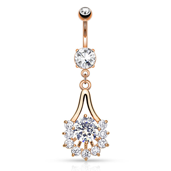 Eruption CZ Belly Dangle Belly Ring 14 gauge - 3/8" long (10mm) Rose Gold