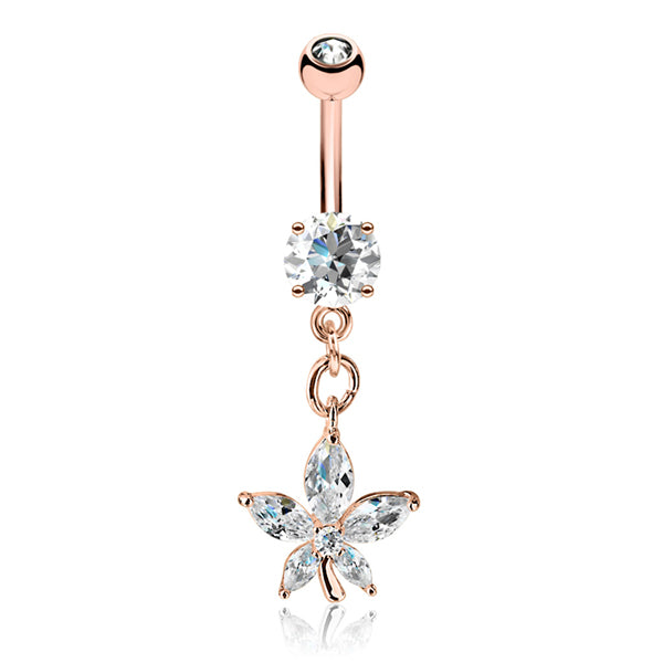 Ganja CZ Belly Dangle Belly Ring 14 gauge - 3/8" long (10mm) Rose Gold