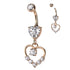 Heart CZ Belly Dangle Belly Ring 14 gauge - 3/8" long (10mm) Rose Gold