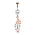 Leaf CZ Belly Dangle Belly Ring 14 gauge - 3/8" long (10mm) Rose Gold