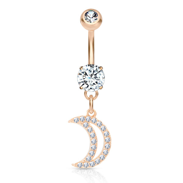 Moon CZ Belly Dangle Belly Ring 14 gauge - 3/8