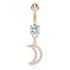 Moon CZ Belly Dangle Belly Ring 14 gauge - 3/8" long (10mm) Rose Gold