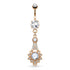 Ornate CZ Belly Dangle Belly Ring 14 gauge - 3/8" long (10mm) Rose Gold