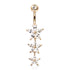 Triple CZ Flower Belly Dangle Belly Ring 14 gauge - 3/8" long (10mm) Rose Gold