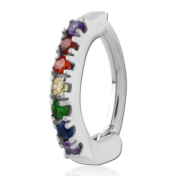 Rainbow CZ Stainless Belly Clicker Belly Ring 14g - 3/8