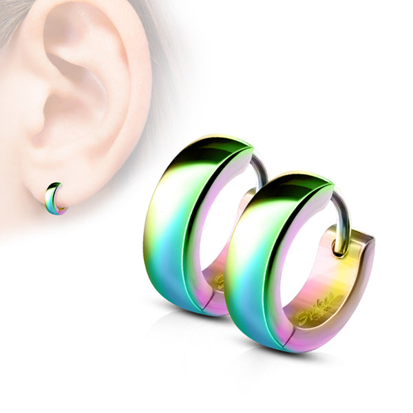 Stainless Steel Hinged Hoop Earrings - Rainbow Black Gold Blue Silver Tone, Unisex