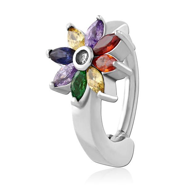 Rainbow Flower Stainless Belly Clicker Belly Ring 14g - 3/8" long (10mm) Stainless Steel