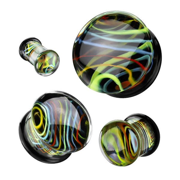 Rainbow Swirl Glass Plugs Plugs 2 gauge (6mm) Rainbow