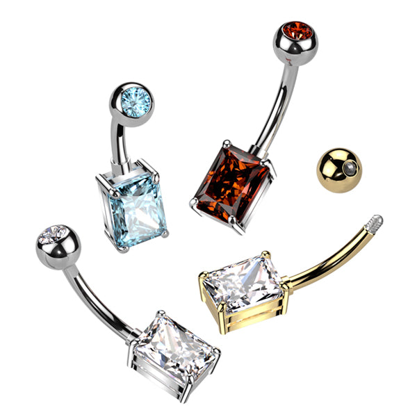 Rectangle CZ Titanium Belly Barbell