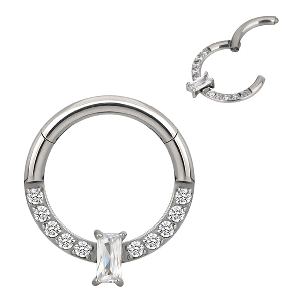 Rectangle Pave Titanium Hinged Ring Hinged Rings 16g - 5/16