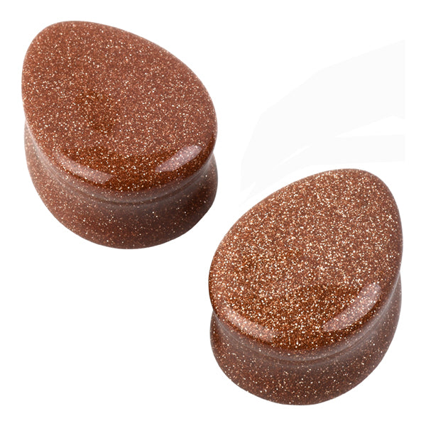 Red Goldstone Teardrop Plugs Stretched Lobes 0 gauge (8mm) Red Goldstone