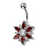 Marquise Flower Belly Ring Belly Ring 14g - 3/8" long (10mm) Stainless w/ Red & Clear CZs