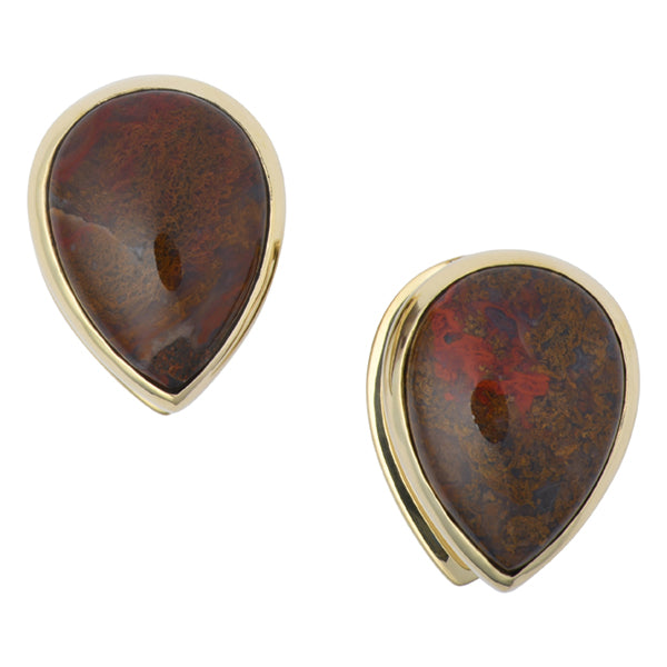 Red Moss Agate Yellow Brass Weights Ear Weights 11/16 inch (18mm) Red Moss Agate