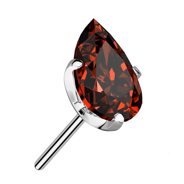 Teardrop CZ Titanium Threadless End Threadless Ends 3x5mm Red CZ