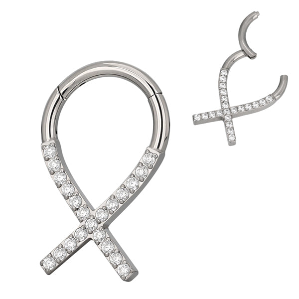 Ribbon CZ Titanium Hinged Ring Hinged Rings 16g - 5/16