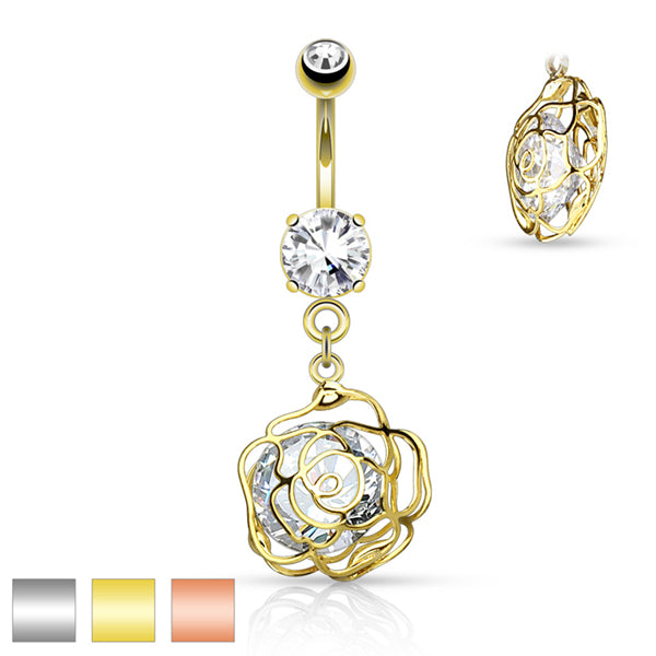 Rose CZ Belly Dangle Belly Ring  