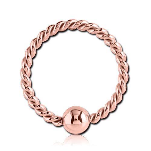 16g Braided Rose Gold Fixed Bead Ring Fixed Bead Rings 16g - 5/16" diameter (8mm) - 3mm bead Rose Gold
