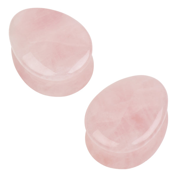 Rose Quartz Teardrop Plugs Stretched Lobes 0 gauge (8mm) Rose Quartz