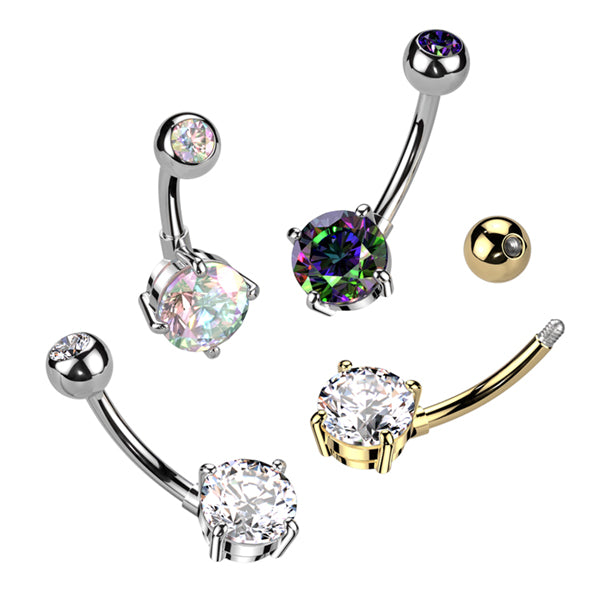 Round CZ Titanium Belly Barbell